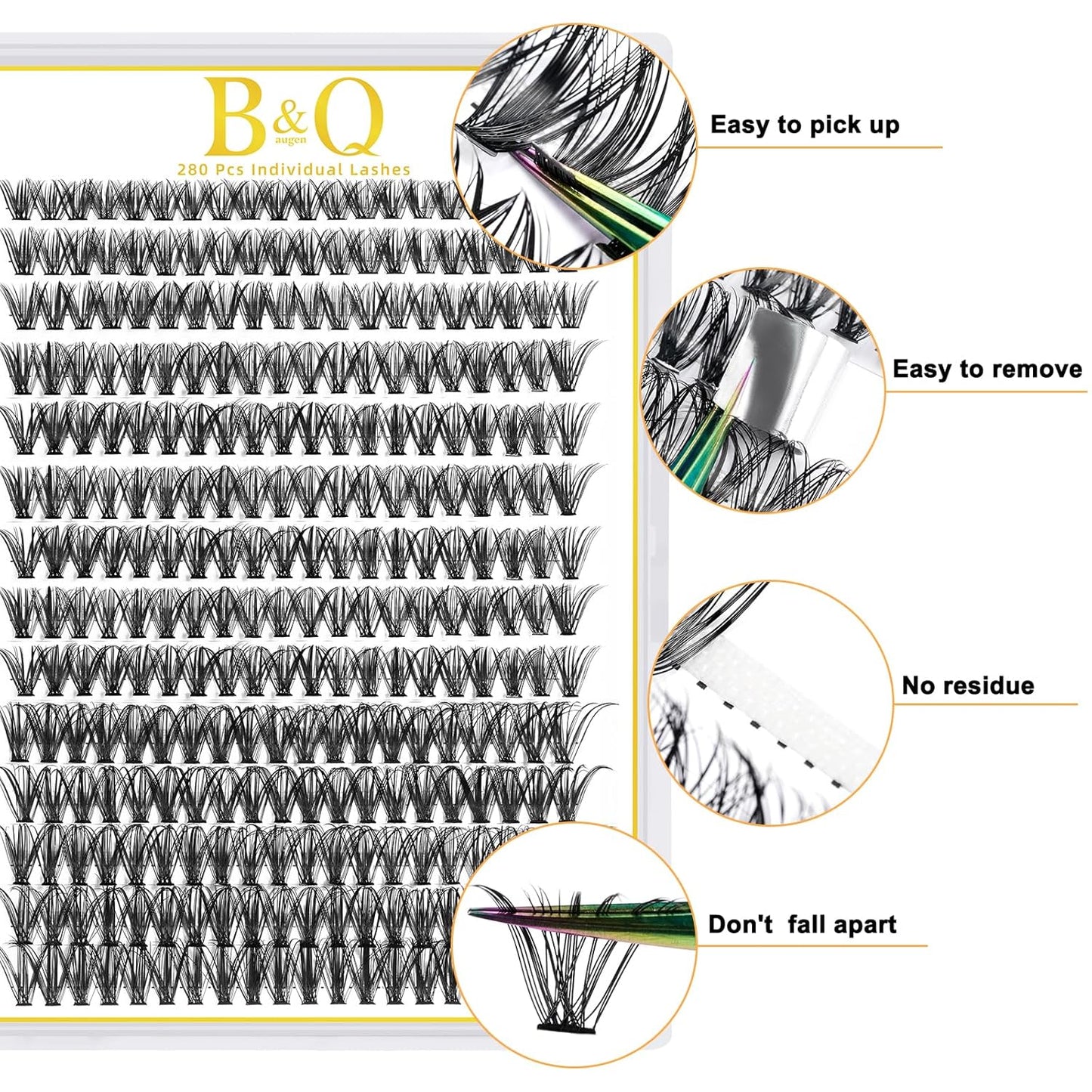 B&Qaugen Lash Clusters 50D-D-15mm Individual Lashes 280 Clusters False Eyelash 30D 40D 50D Lash Clusters Extensions Individual Lashes Cluster DIY Eyelash Extensions at Home (50D-D,15mm)