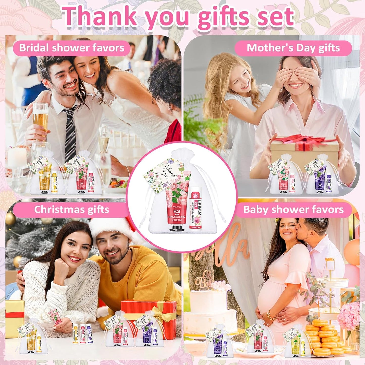 40 Sets Hand Cream Bulk and Lip Balm Bulk Gift Set, Bridal Shower Party Favors and Wedding Favors for Guests with Thank You Card Organza Bags, Baby Shower Favors, Thank You Gifts for Women