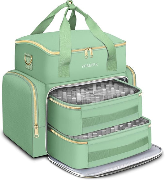 YOREPEK Extra Large Nail Polish Organizer Case Holds 96 to 100+ Bottles (15ml/0.5 fl.oz) UV lamp, Gel Polish Travel Case Bag with 2 Removable Pouches Fits Nail Suppiles, Gifts for Manicurist, Green