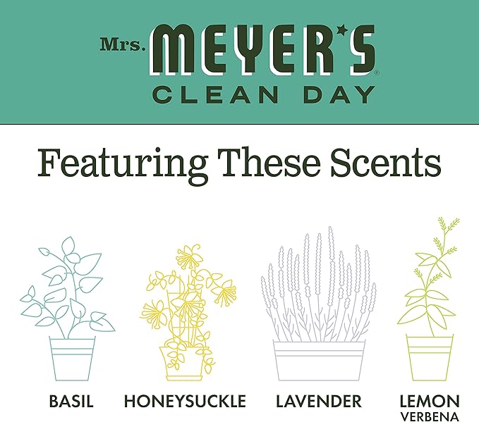 MRS. MEYER'S CLEAN DAY Hand Soap, Made with Essential Oils, Biodegradable Formula, Basil, 12.5 fl. oz (Pack of 4)
