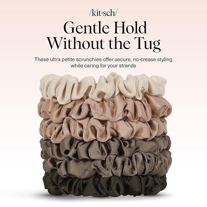 Kitsch Ultra-Petite Satin Scrunchies for Women - No Crease, Frizz-Free Sleep | Softer Than Silk Scrunchies Gentle On Hair Scrunchies for All Hair Types | Stylish Hair Accessories - Eucalyptus, 6pcs
