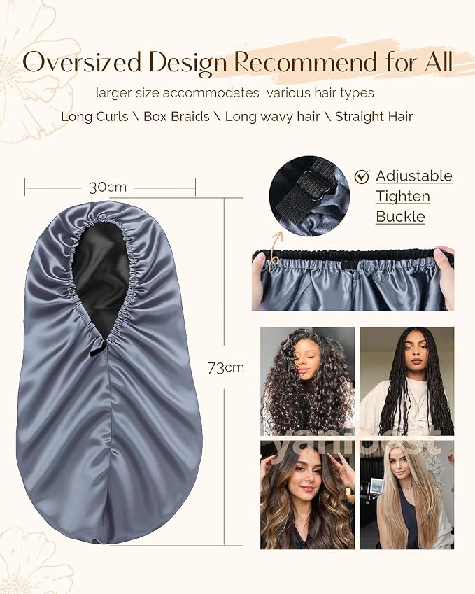 YANIBEST Satin Sleep Bonnet for Natural Hair - Extra Double Layer Long Adjustable Silk Hair Bonnet for Braids, Locs, Curls - Women’s Night Hair Protection Cap
