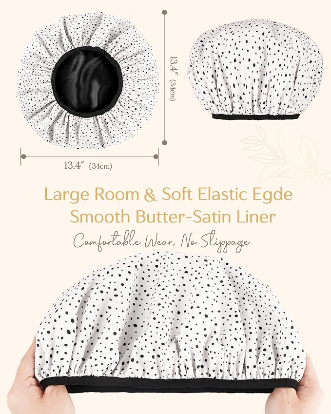 Yanibest Shower Cap for Women - Hair Satin Bonnet Shower Cap Waterproof Large Double Layer Reusable with Soft Elastic Band for Braids Long Hair