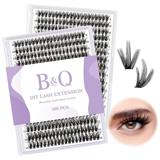 B&Qaugen Manga Lash Clusters DIY Individual Lashes 50D-D-9-16MIX 300 PCS False Eyelash Cluster Manga Cluster 30D 40D 50D D Curl Eyelash Extensions at Home (50D-D,9-16MIX)