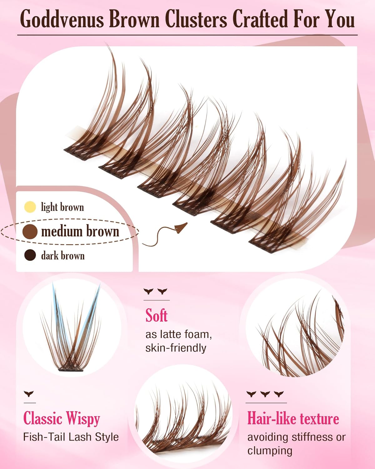 Brown Lash Clusters Kit Natural Look For Soft Glam 300Pcs Wispy Lashes Cluster Eyelash Cluster Extensions Kit C Curve Individual Lashes Extensions Kit For DIY Waterproof & Long - Lasting (10-16mm)