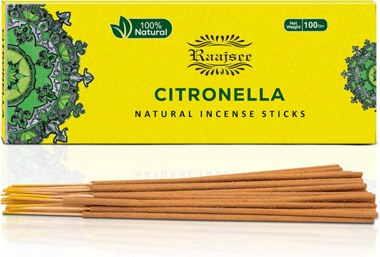 Raajsee Citronella Incense Sticks 100 gm Pack-100% Pure Organic Natural Hand Rolled Free from Chemicals-Perfect for Church,Aromatherapy,Relaxation,Meditation,Positivity & Sensual Therapy
