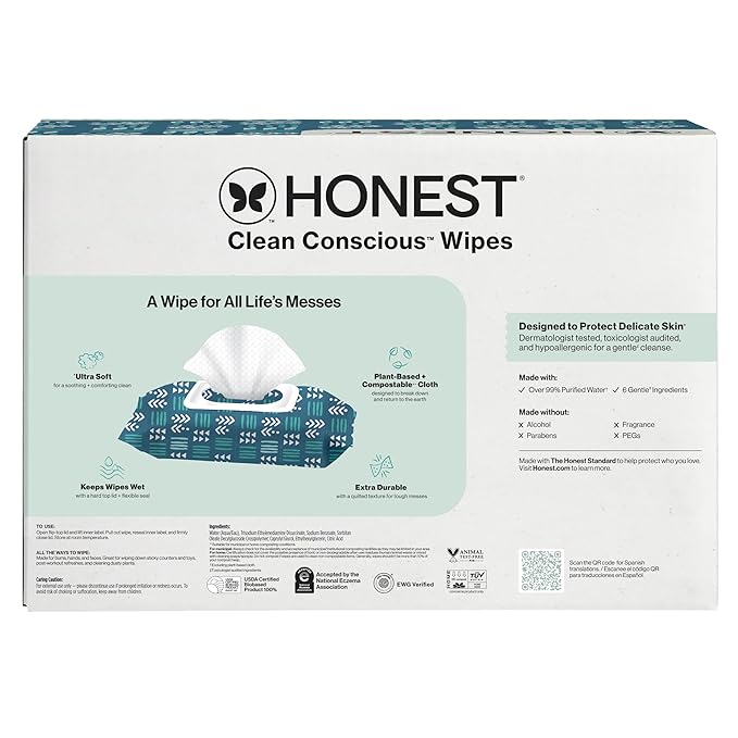 The Honest Company Hypoallergenic Multi-Use Baby Wipes for Sensitive Skin, Balance Blues, 576 Count