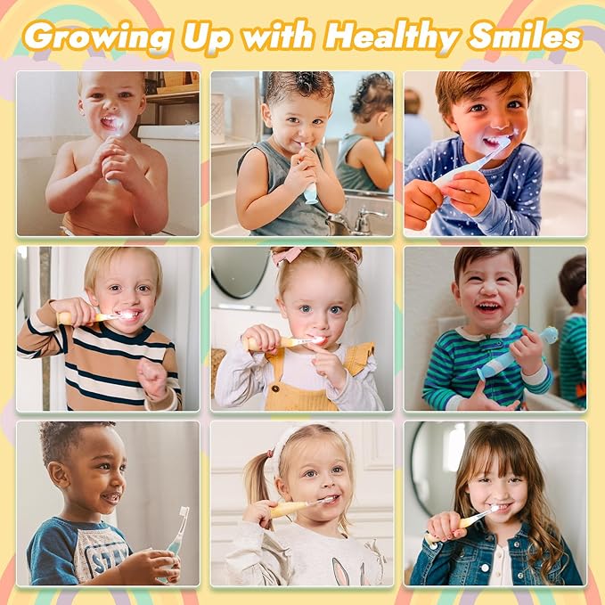 Papablic Toddler Sonic Electric Toothbrush Kids for Ages 1-3 Years, Baby Electric Toothbrush with Cute Rabbit Cover and Smart LED Timer, 2 Brush Heads (Bunny)