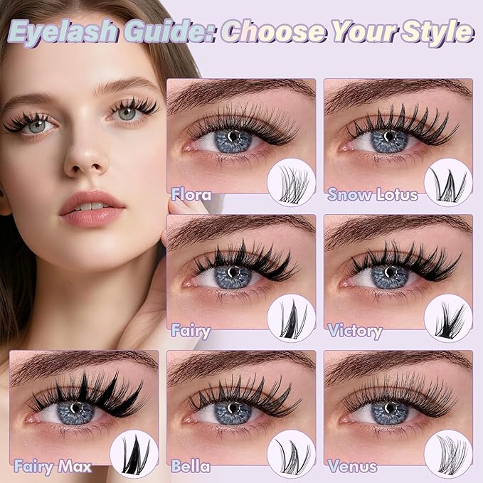 B&Q Bella Lash Clusters Kit Natural Lashes Clusters Wispy Invisible Band Manga Lashes Individual Lashes Bond and Seal Eyelash Extension Kit Easy Removal (Bella Kit)