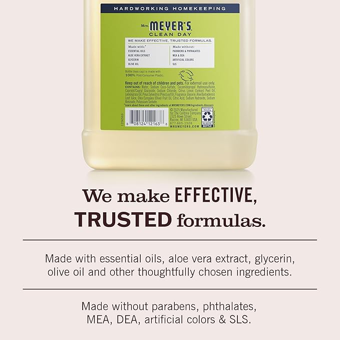 MRS. MEYER'S CLEAN DAY Hand Soap Refill, Lemon Verbena Scent, 33 Fl Oz Bottle