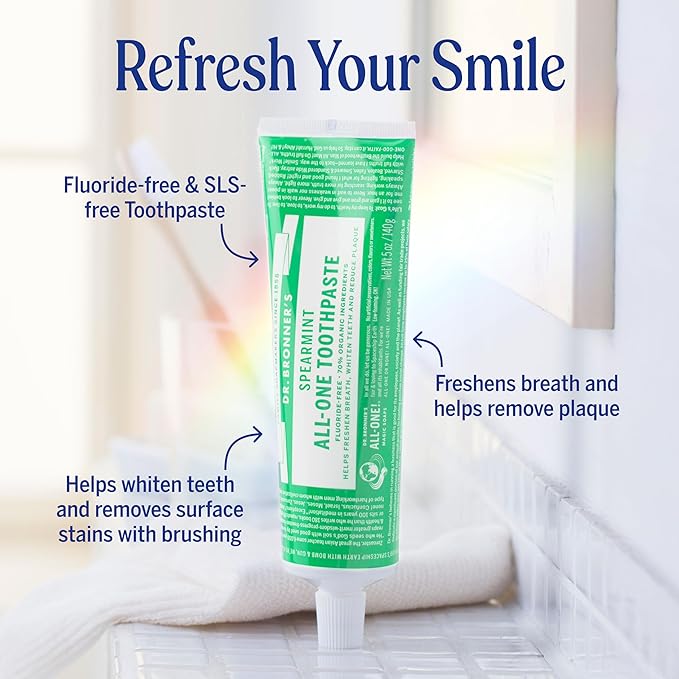 Dr. Bronner’s All-One Toothpaste 3-Pack Variety– (Peppermint, Cinnamon, Anise, 5oz Each)– 70% Organic Ingredients, SLS Free Toothpaste, Fluoride Free, Natural, Vegan, Gentle for Sensitive Teeth