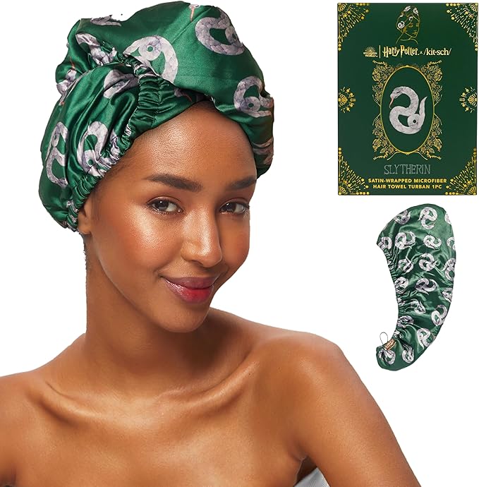 Kitsch Harry Potter x Microfiber Hair Towel Wrap for Women – Ultra Absorbent Microfiber Bath Towels for Wet, Curly, Long/Short Hair, Anti-Frizz Hair Wrap, Great Hair Care Gifts for Women – Slytherin