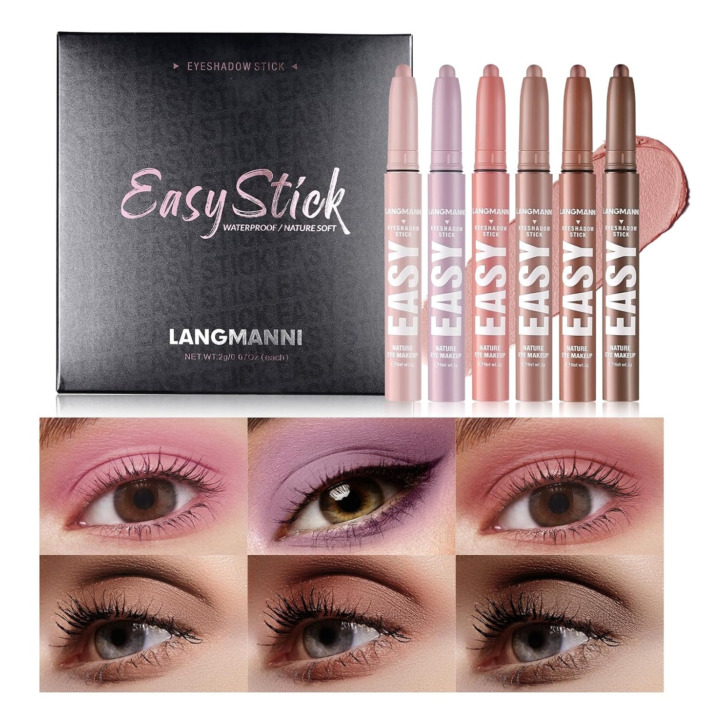 Jolilab Eyeshadow Stick Set, 6 Colors Matte Professional Bright-Colored Contouring and Highlight Stick, Cream Waterproof Long Lasting High Pigmented Eye Shadow. (6, Set A)