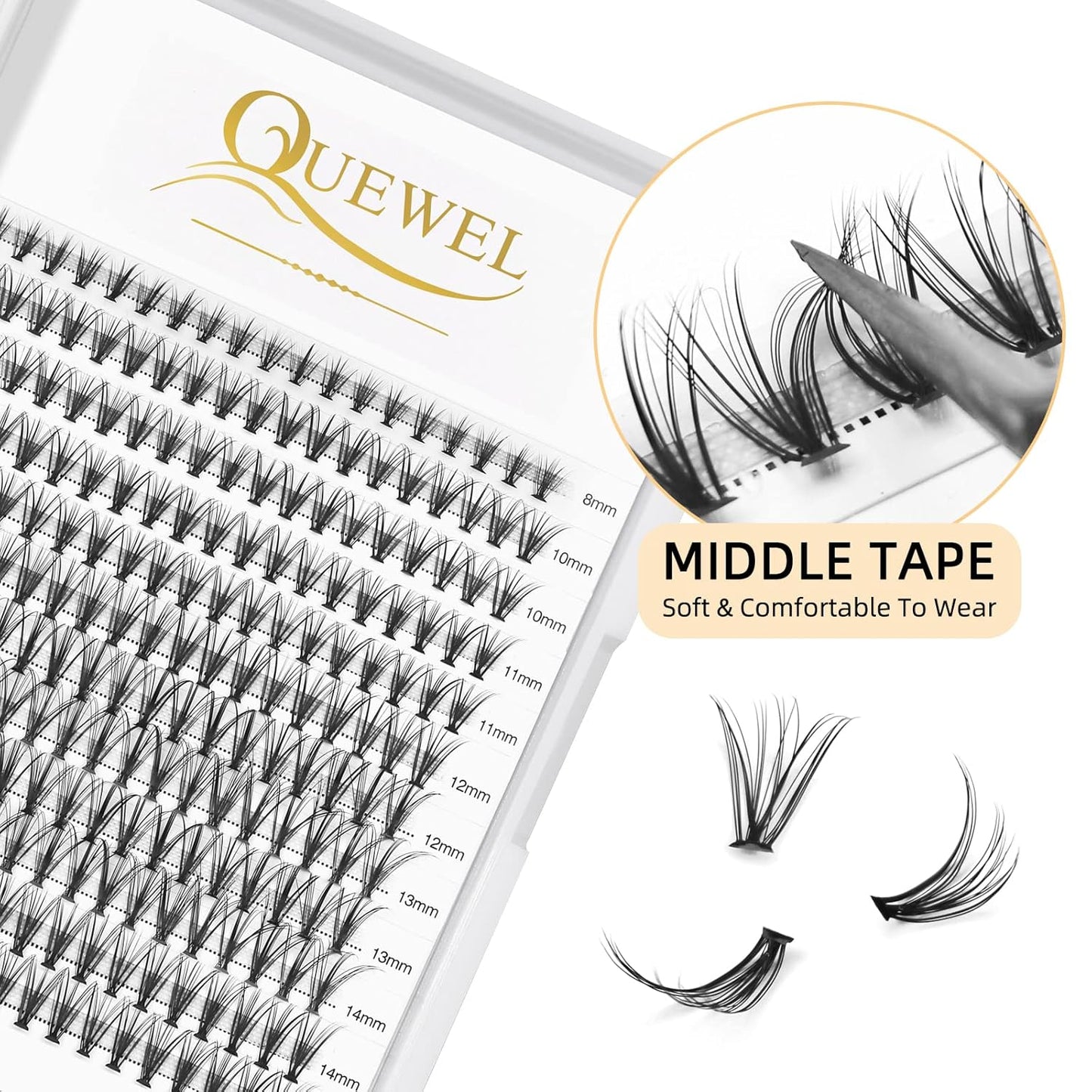 QUEWEL Cluster Lashes 240Pcs Individual Lashes 20D 0.07D Curl Mix8-14mm Lash Extensions Clusters Lashes Soft&Natural False Eyelashes Individual DIY Eyelash Extension at Home(20D 0.07D MIX8-14)