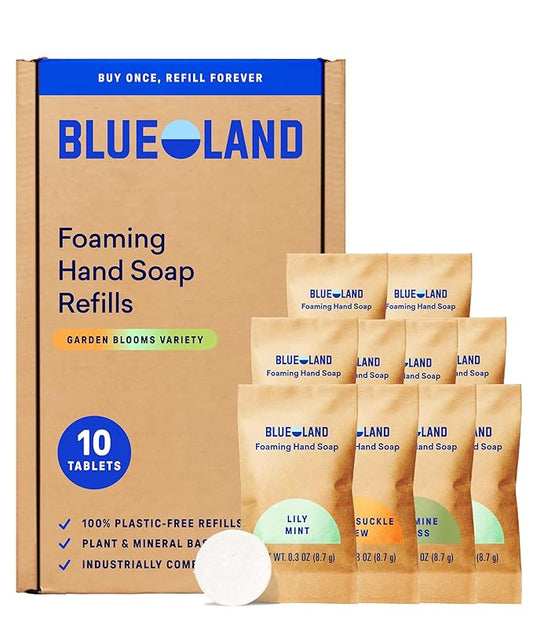 BLUELAND Foaming Hand Soap Refill Tablets, 10-Pack, Garden Blooms Variety Scents, Eco Friendly Cleaning Products, 10 x 9 Fl oz