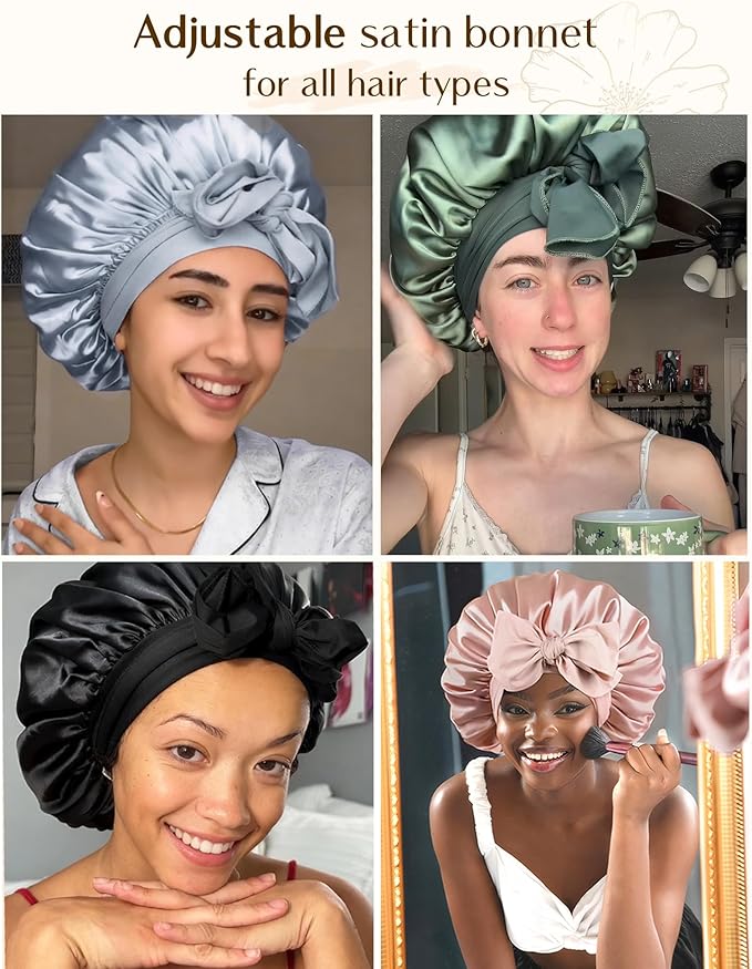 YANIBEST Adjustable Satin Bonnet for Sleeping Women Double Layer Hair Wrap Reduce Friction Prevent Frizz Natural Curly Hair