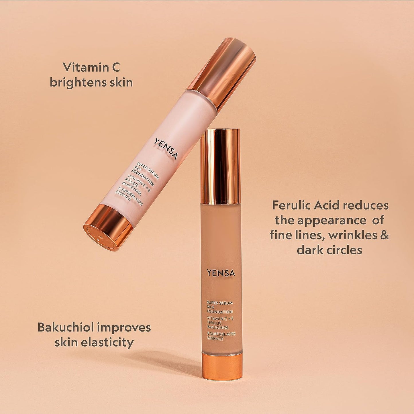YENSA Super Silk Foundation - Full Coverage, Age-defying complex of Vitamin C, E, Ferulic, and Bakuchiol Oil (Tan 2) 1.0 fl oz