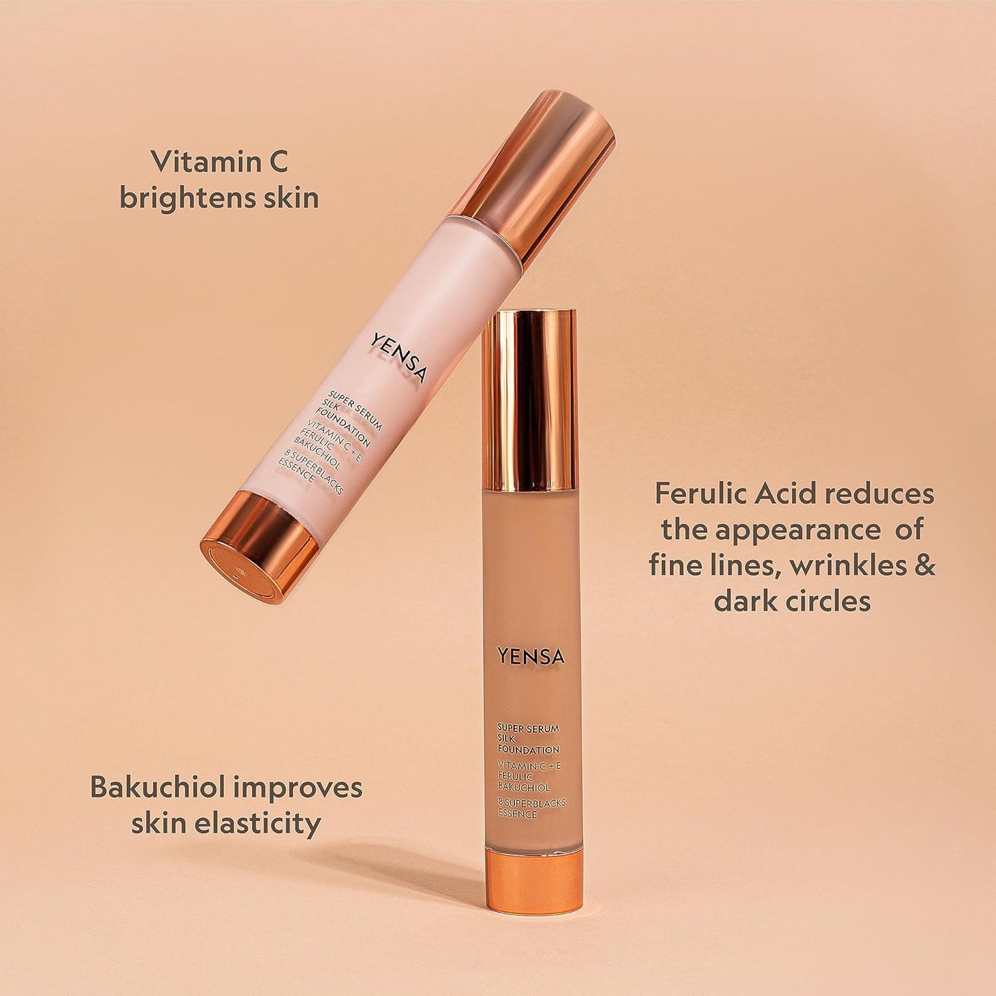 YENSA Super Silk Foundation - Full Coverage, Age-defying complex of Vitamin C, E, Ferulic, and Bakuchiol Oil (Fair 2) 1.0 fl oz