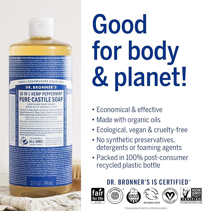 Dr. Bronner's Hemp Peppermint Pure Castile Oil Made with Organic Oils Certified - 25 Oz, 1count