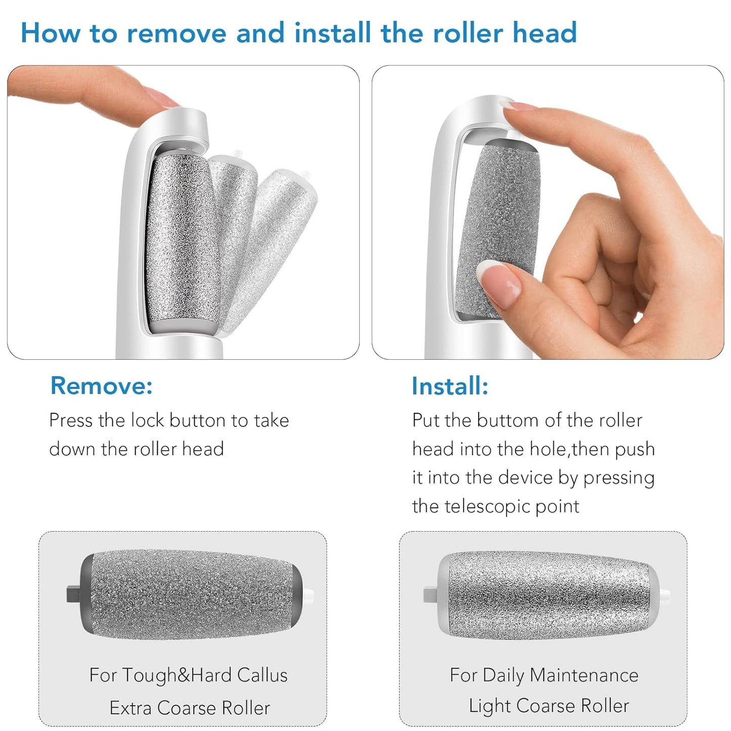 Electric Callus Remover for Feet, Professional Pedicure Kit Foot Scrubber for Dry, Dead, Cracked, Hard Skin, at Home Feet Spa Care Kit for Men & Women (Cold White)