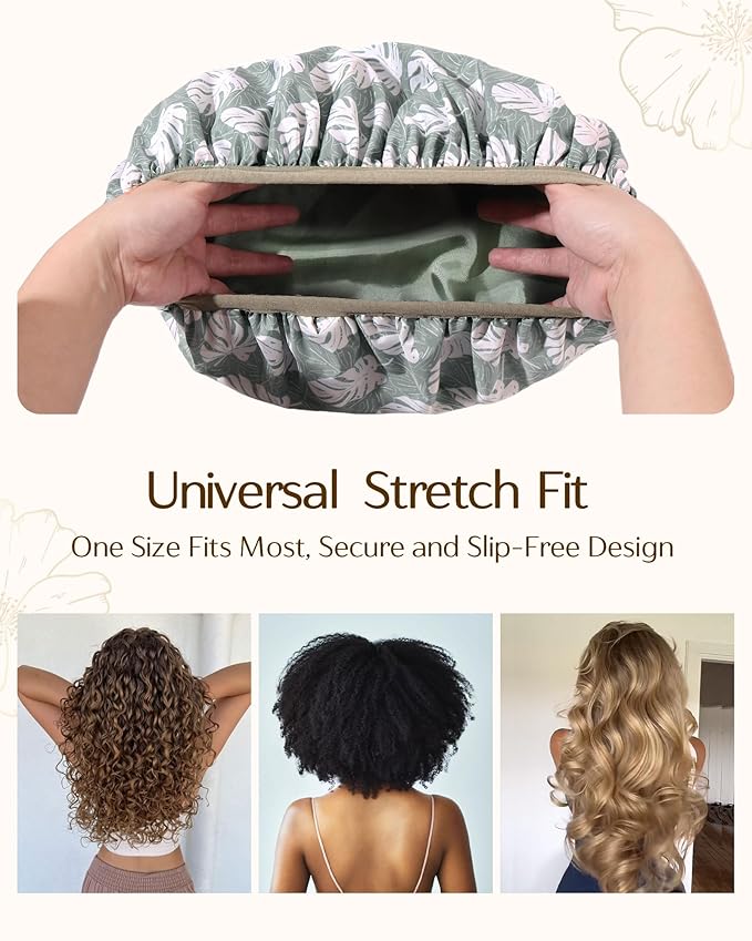Yanibest Shower Cap for Women - Hair Satin Bonnet Shower Cap Waterproof Large Double Layer Reusable with Soft Elastic Band for Braids Long Hair