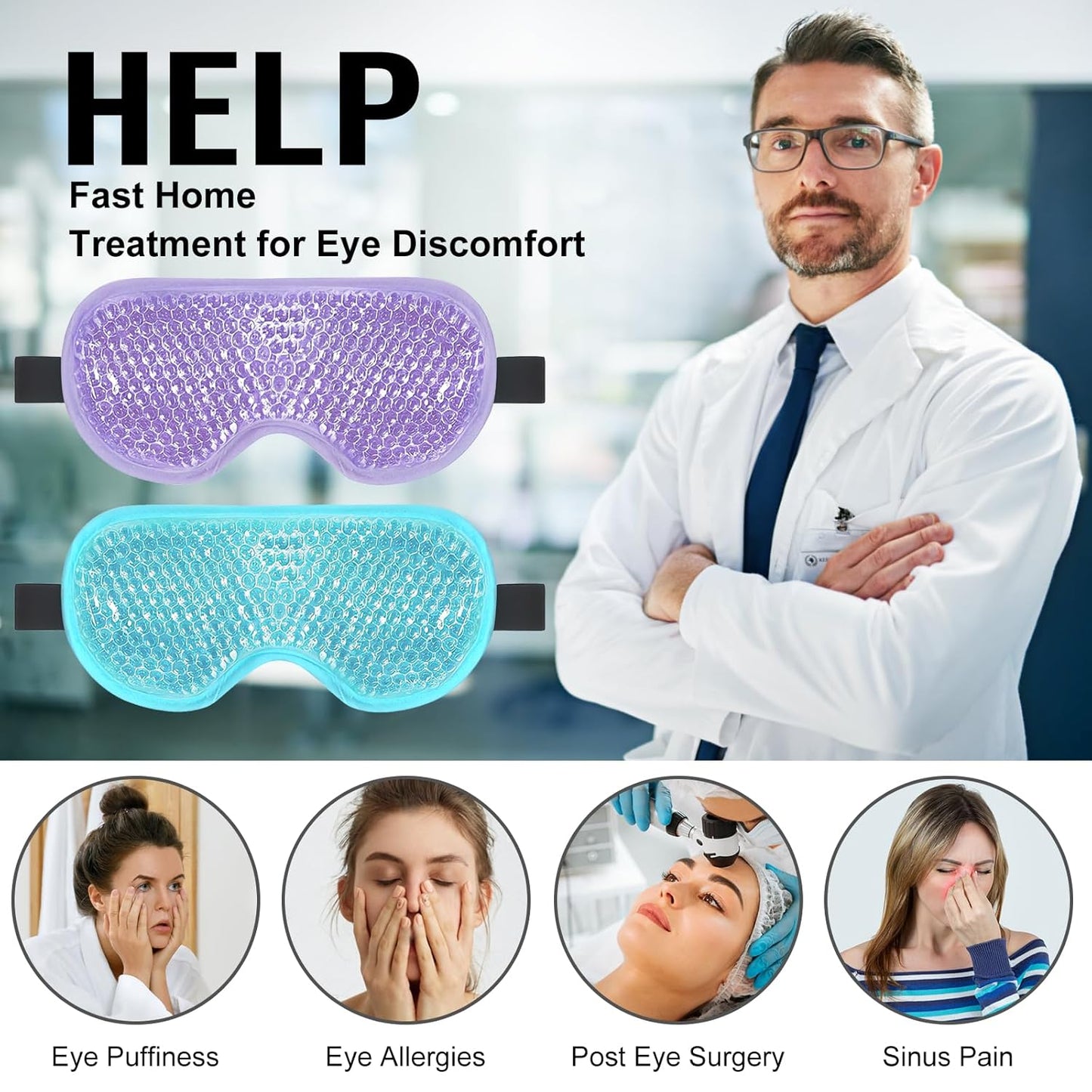 BeeVines Gel Eye Mask, 2 Pack Cooling Ice Masks for Puffy Eyes for Men & Women, Cold & Warm Compress for Post Surgery, Puffiness, Allergies & Treatment(Blue & Purple)