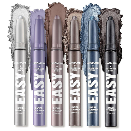 LANGMANNI Eyeshadow Stick, 6 PCS Waterproof Multi-Color Eyeshadow Pen Set, Creamy Long-Lasting Eye Makeup Kit, Natural & Shimmer Shades Contour Stick, Perfect Gifts For Women (#D)