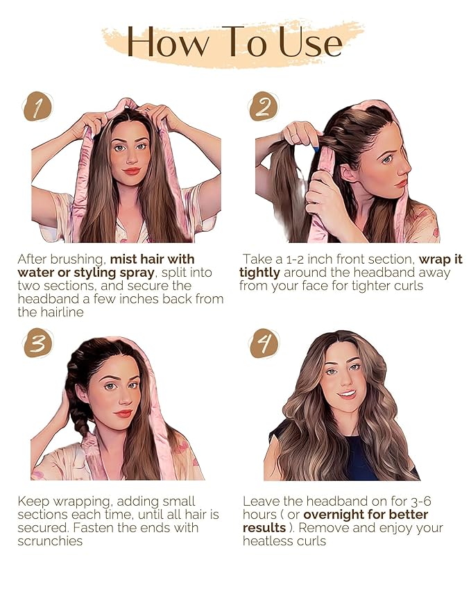 Yanibest Heatless Curls Overnight, Soft Heatless Hair Curler to Sleep in, No Heat Ribbon Wrap, Heatless Curling Set for Long Short Hair with Hair Scrunchies and Clip