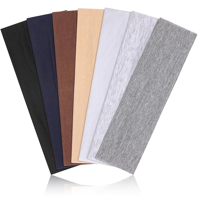 Headbands for Women, Stretchy Non Slip Soft Cotton Cloth Hair Bands for Sports, Workout, Yoga and Running, 7pcs