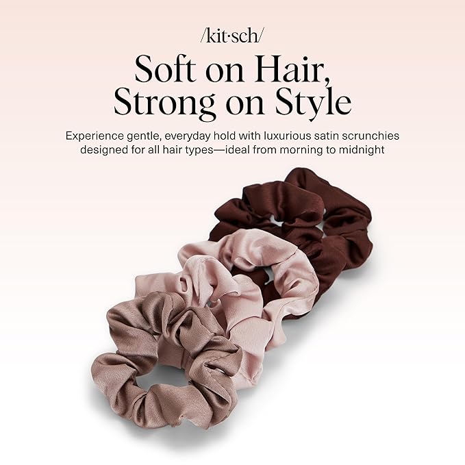 Kitsch Satin Scrunchies for Women - No Crease, Frizz Control | Softer Than Silk Scrunchies Gentle On Hair Scrunchies for All Hair Types | Stylish Hair Accessories College Essentials - Cameo, 5pcs