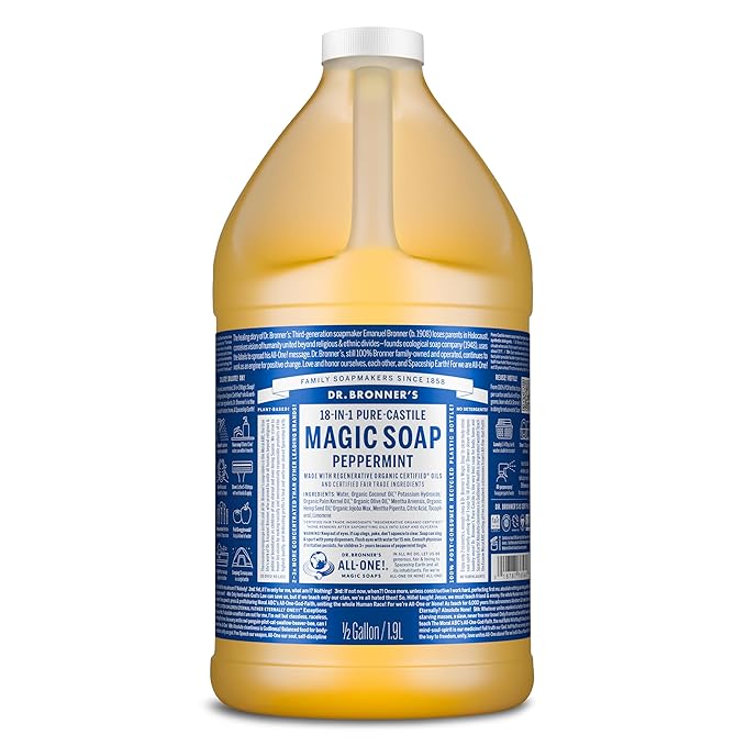 Dr. Bronner's- Pure-Castile Magic Liquid Soap (Peppermint 64,oz)- Made with Regenerative Organic Certified Oils- For Hand, Body, Face, Laundry, Pets & Dishes- Concentrated, Vegan, Non-GMO