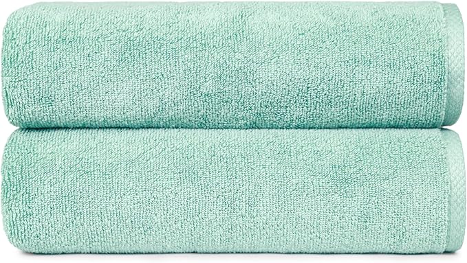 Amazon Basics Quick-Dry Lightweight Moisture Absorbing Bath Towel,100% Cotton,54" x 30",Seafoam Green,2 Count (Pack of 12)