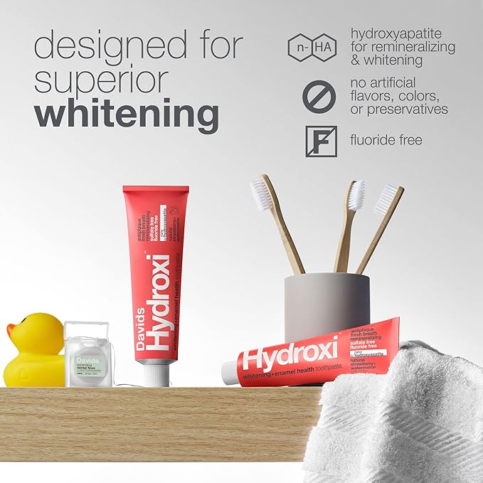 Davids Hydroxi Strawberry Watermelon Fluoride Free Nano Hydroxyapatite Toothpaste for Enamel Health & Whitening, Antiplaque, SLS Free, Kid Friendly Flavor, 4 oz, Made in USA
