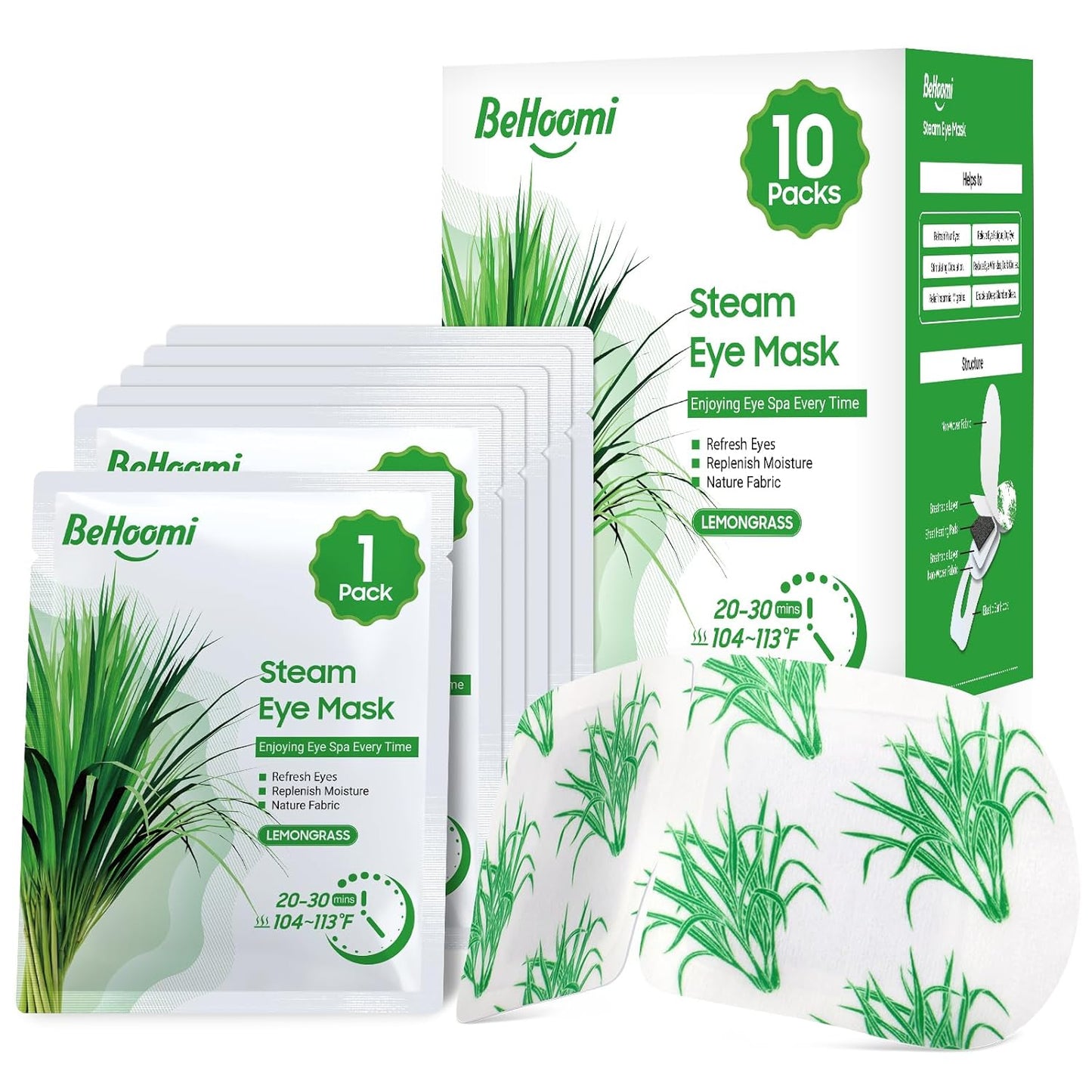 Steam Eye Mask, 10 Packs Heated Eye Mask, Self Heating Disposable SPA Warm Compress for Eyes Sleep Mask, Soothing Moist Heat Eye Masks, Travel Essentials & Relaxation Gifts (Lemongrass Scent)