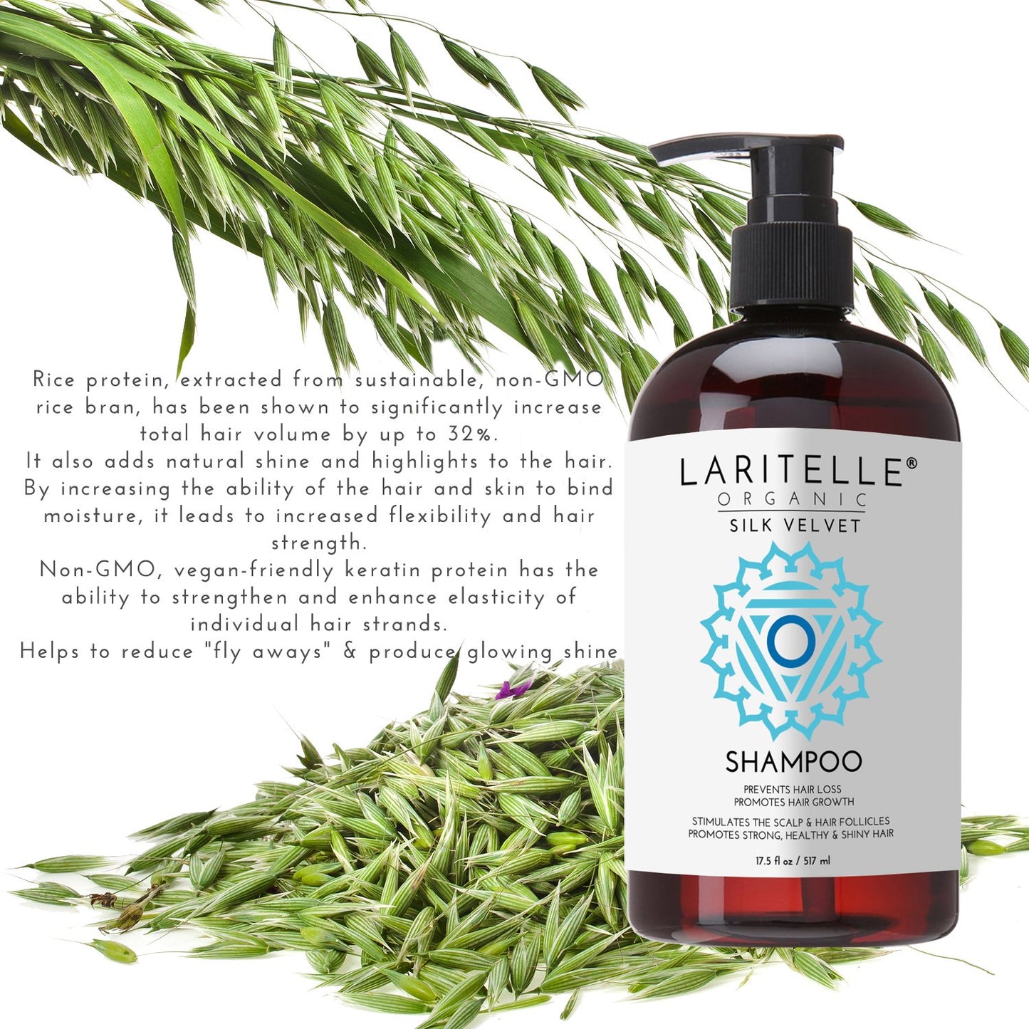 Silk Velvet Organic Hair Loss Prevention Shampoo – 17.5 oz – Rosemary, Lavender & Rice Protein Botanical Clean Formula – Made in California