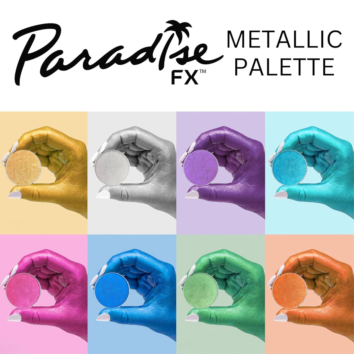 Mehron Makeup Paradise Makeup AQ 8 Color Metallic Palette | Magnetic Refillable Body Paint & Face Paint Palette | Professional Water Activated Makeup for Costumes, SFX, Halloween, & Cosplay