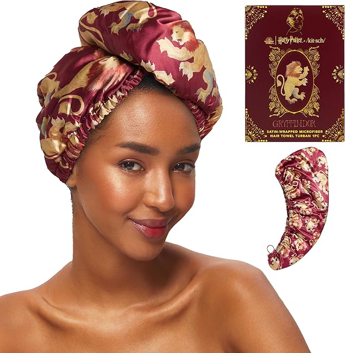 Kitsch Harry Potter x Microfiber Hair Towel Wrap for Women – Ultra Absorbent Microfiber Bath Towels for Wet, Curly, Long/Short Hair, Anti-Frizz Hair Wrap, Great Hair Care Gifts for Women – Gryffindor