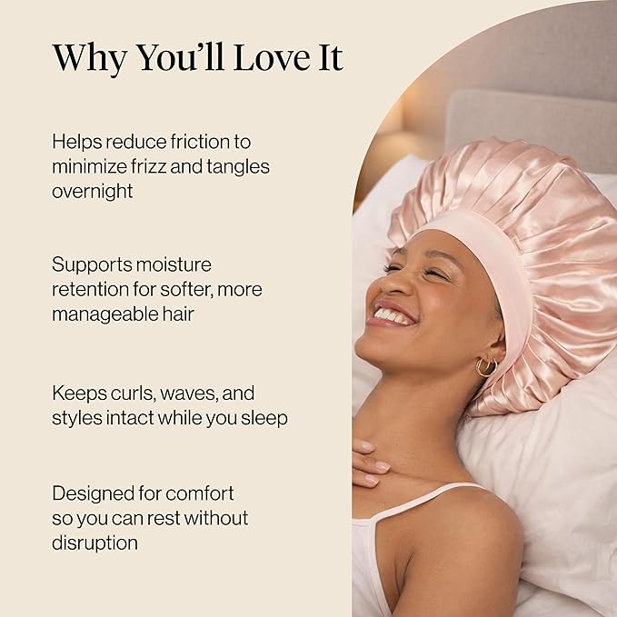 Kitsch XL Satin Bonnet for Sleeping - Softer Than Silk Bonnet For Sleeping Women - Secure Fit, Adjustable, Night Cap For Curly & Textured Hair - Prevents Breakage, Tangles & Thinning - Blush
