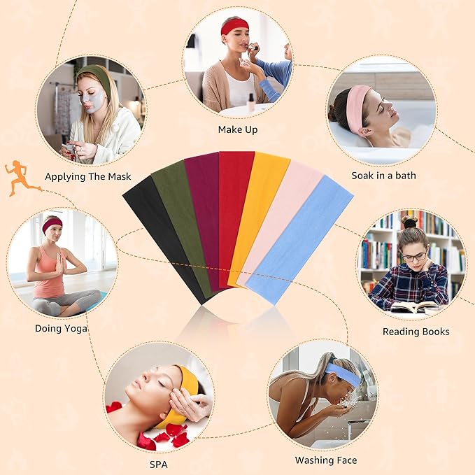 Headbands for Women, Stretchy Non Slip Soft Cotton Cloth Hair Bands for Sports, Workout, Yoga and Running, 7pcs