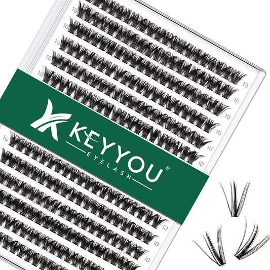 Lash Clusters 300pcs Eyelash Clusters 50D 0.07D Curl 10mm DIY Eyelash Extension KEYYOU Large Tray Volume Soft&Natural Individual Lashes(50D-0.07D,10)