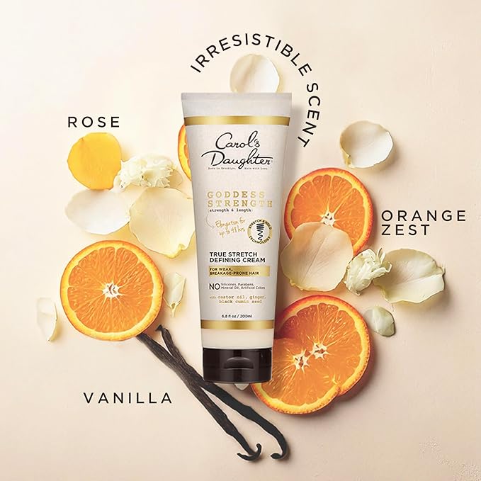 Carol's Daughter Goddess Strength True Stretch Defining Hair Cream For Waves,Coils and Curls,Curl Defining Cream with Castor Oil,6.8 Fl Oz,(Pack of 2)