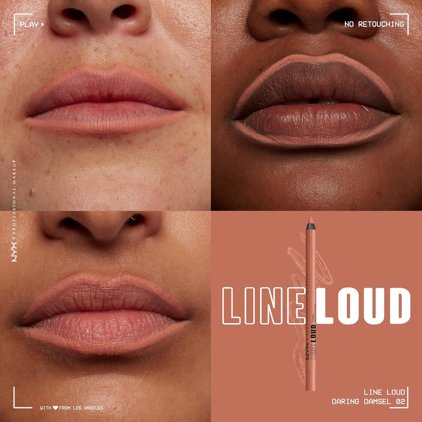 NYX PROFESSIONAL MAKEUP Line Loud Lip Liner, Longwear and Pigmented Lip Pencil with Jojoba Oil & Vitamin E - Daring Damsel (Light Warm Peach Nude)