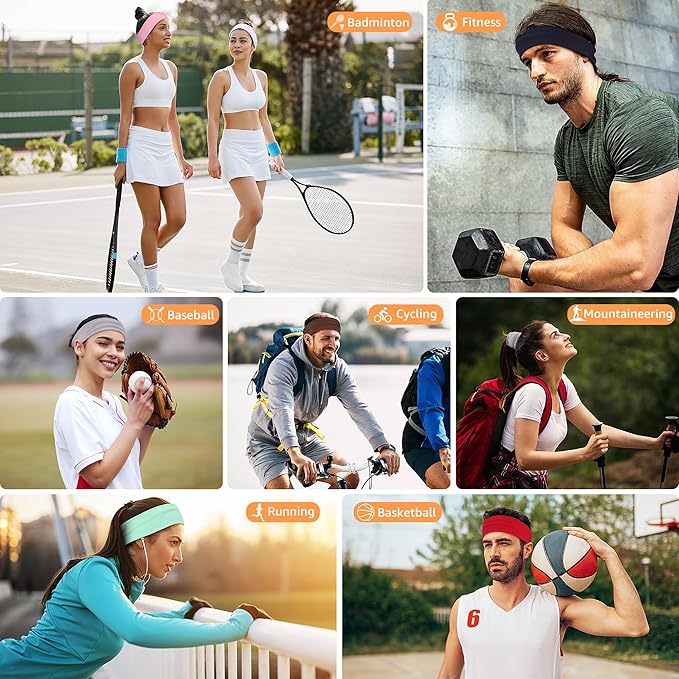 Headbands for Women, Stretchy Non Slip Soft Cotton Cloth Hair Bands for Sports, Workout, Yoga and Running, 7pcs