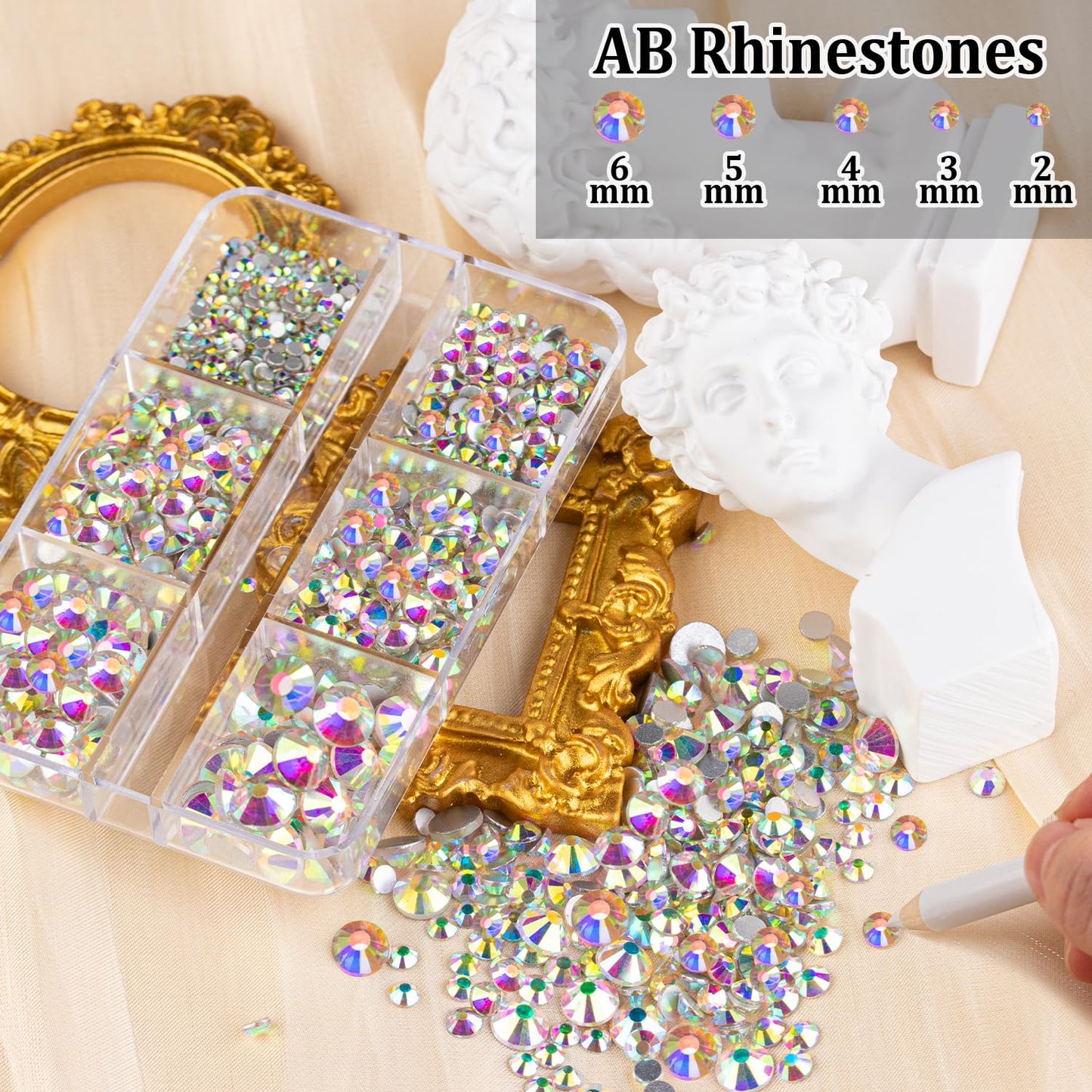 Colorful Face Gems for Makeup Set, Flatback Gorgeous AB+Clear+Mixed-colored Gem with Makeup Glue, Picker Pencil, Makeup Glue, Dual-End Dotting Tool, Tweezer for Eye Body Hair Make-up and Nail Art Deco