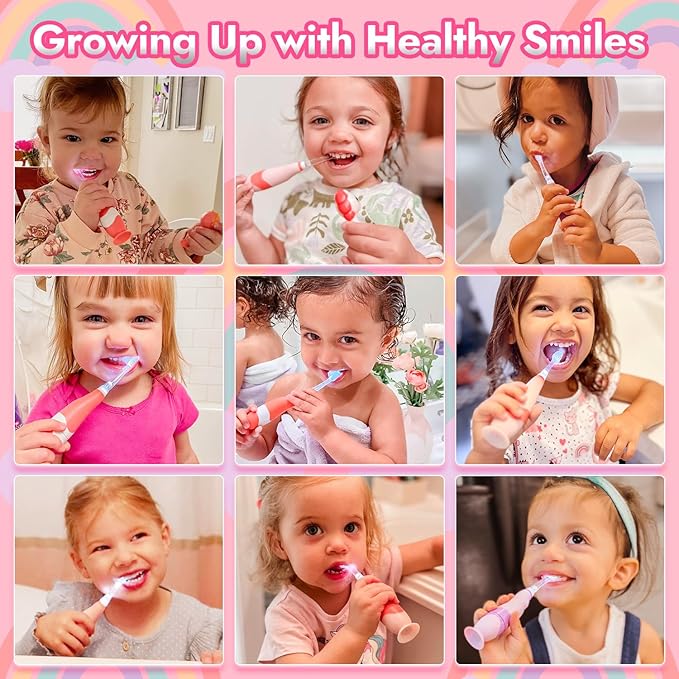 Papablic Toddler Sonic Electric Toothbrush Kids for Ages 1-3 Years, Baby Electric Toothbrush with Cute Unicorn Cover and Smart LED Timer, 4 Brush Heads (Doris)