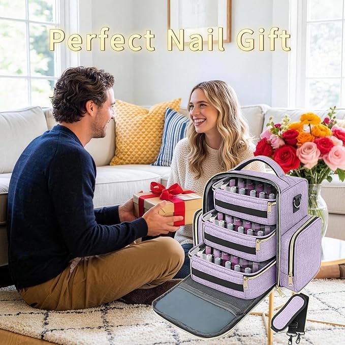 YOREPEK Nail Polish Organizer Holds Up to 72 Bottles (15ml - 0.5 fl.oz) and Nail Lamp, Nail Polish Storage with 3 Removable Pouches & Multiple Storage Sections for Manicure Set, Gifts for Manicurist