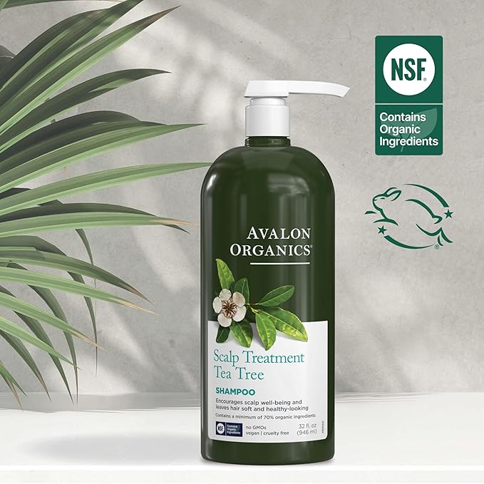 Avalon Organics Scalp Treatment Tea Tree Shampoo,Encourages Scalp Well-Being and Leaves Hair Soft,32 Fluid Ounces,(Pack of 2)