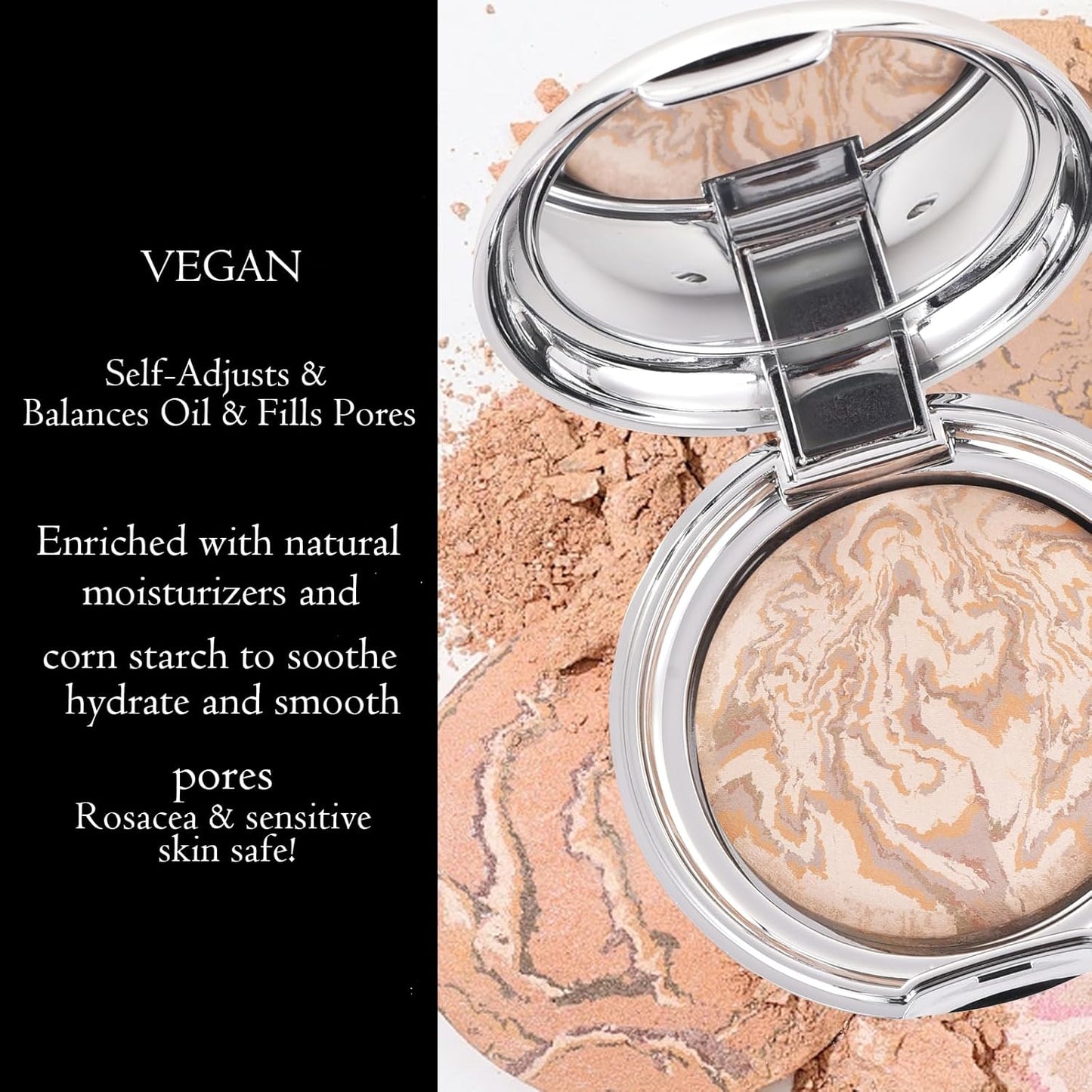Marbleized Baked Foundation Makeup, Balance and Brighten Color Correcting Powder Foundation - Buildable Light to Medium Coverage - Demi-Matte Natural Finish (#001 FAIR, 0.32 Oz)