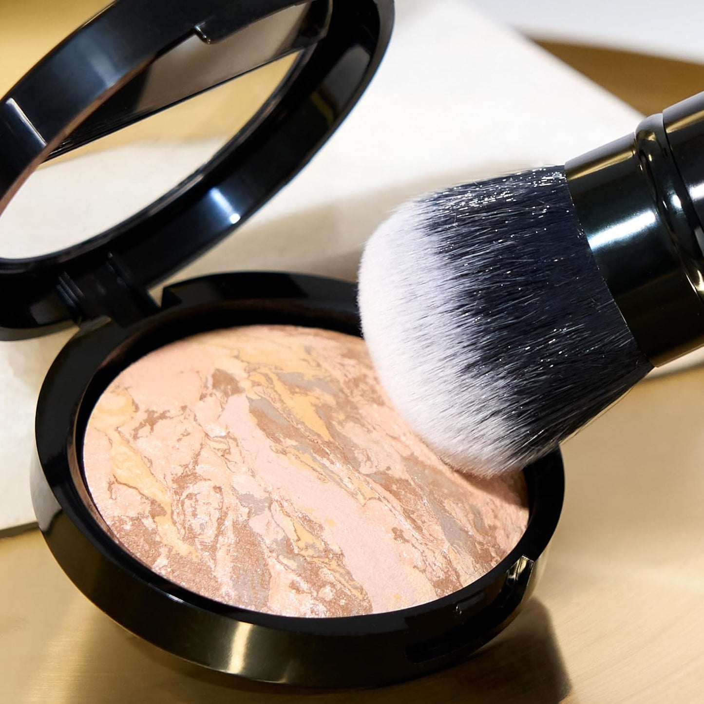 LAURA GELLER NEW YORK Laura's Must-Haves Kit 3pc: Baked Balance-n-Brighten Powder Foundation, Golden Medium + Spackle Skin Perfecting Makeup Primer, Hydrate + Airbrush Round Kabuki Brush