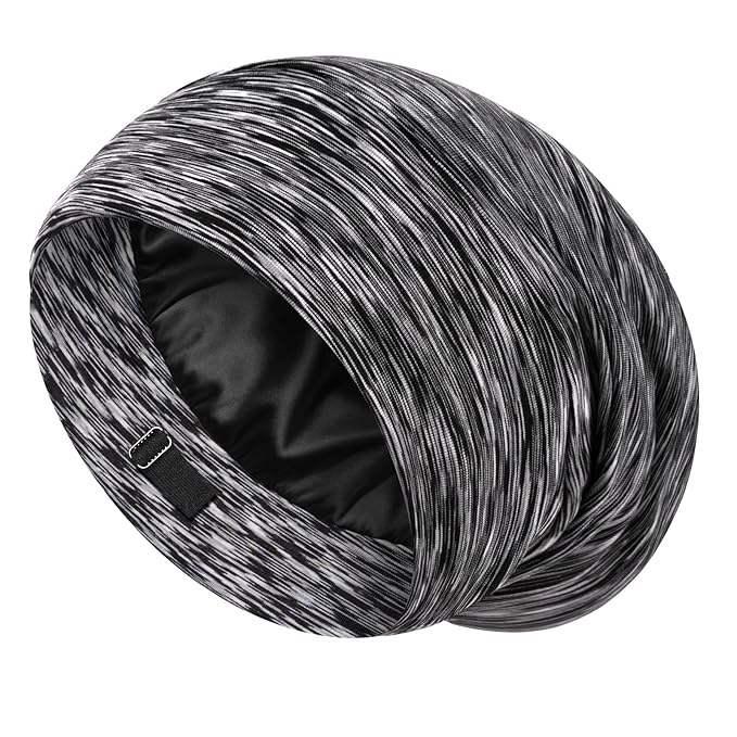 LULUSILK Mulberry Silk Lined Sleep Cap, No More Frizzy Tangled Hair, Stay On Silk Hair Wrap for Sleeping, Adjustable Strap, Unisex Adult, One Size, Assorted Color Dark Grey